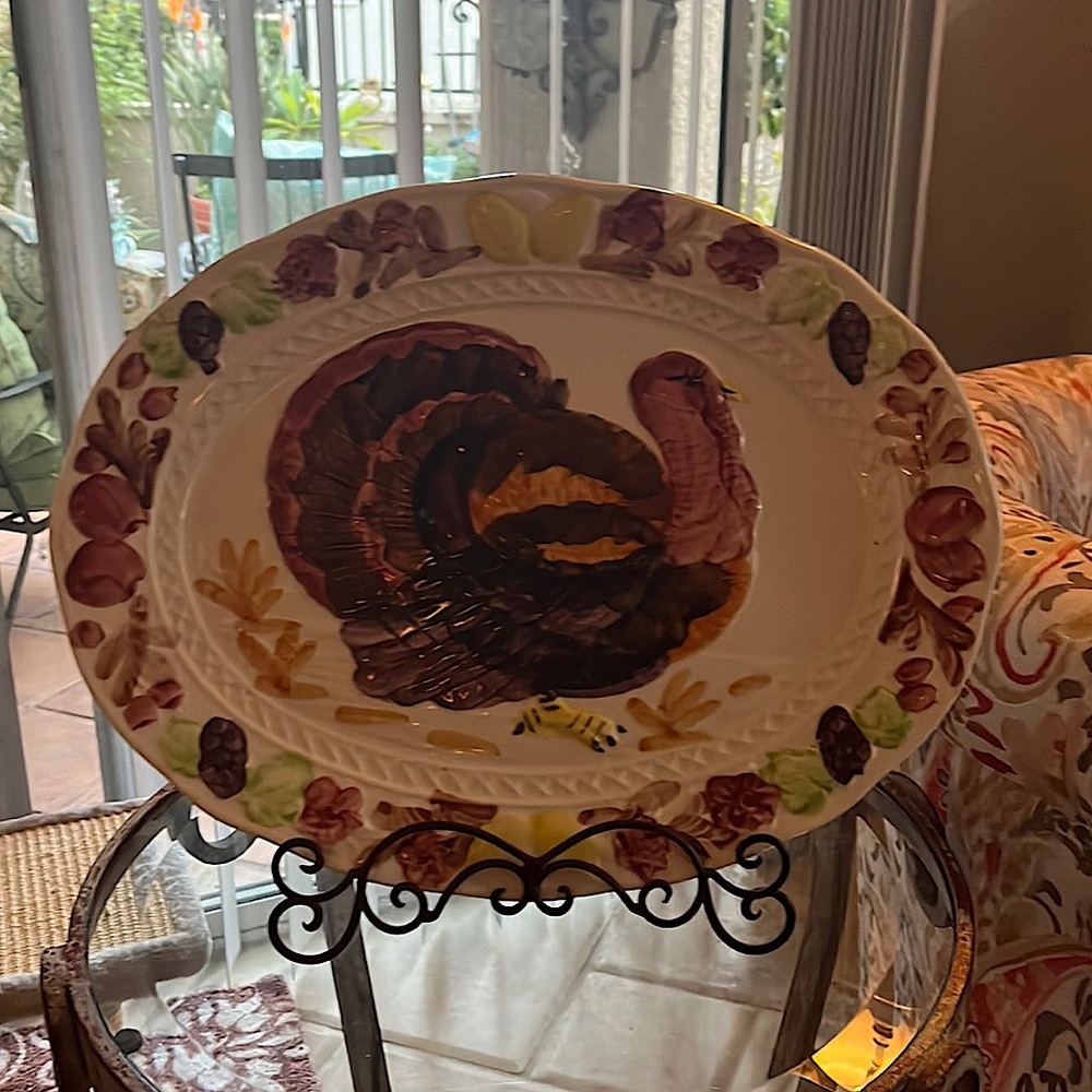GOBBLE Vintage Large Colorful Turkey Serving Platter Japan Excellent Condition!